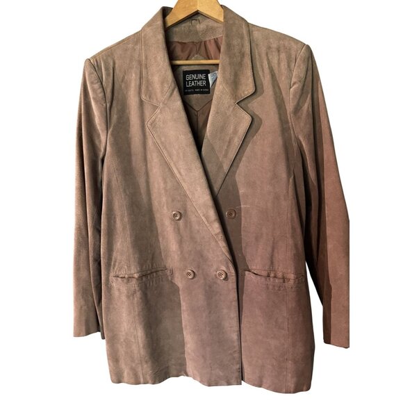 Vintage Womens Double-Breasted Genuine Leather Blazer Jacket Size XL Tan Made In - Picture 1 of 14